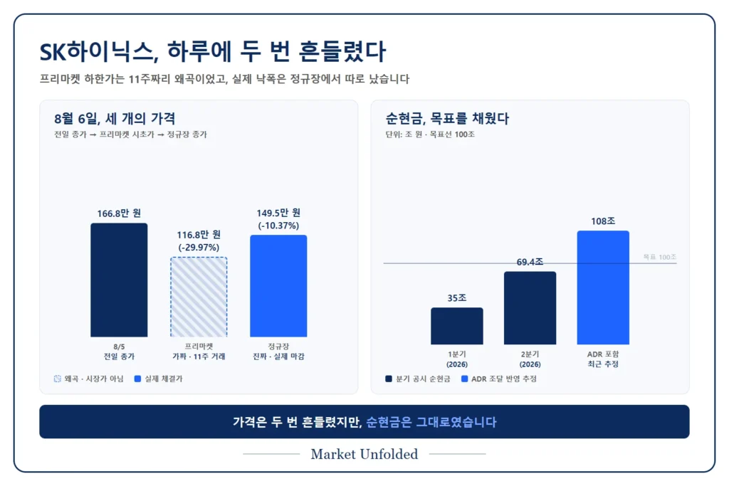 SK하이닉스 8월 6일 전일 종가·프리마켓 왜곡 시초가·정규장 종가 비교와 분기별 순현금 추이